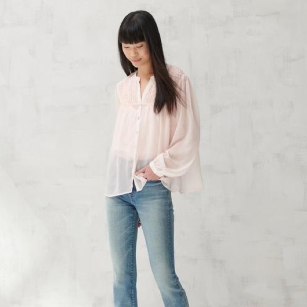 COPY - Lucky Brand Smocked Yoke Peasant Blouse - Picture 2 of 13